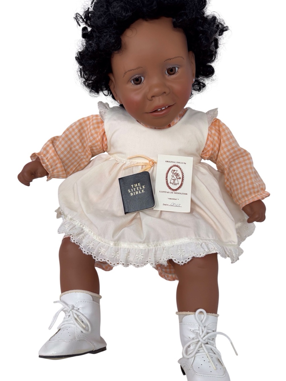 Vintage 1983 Lee Middleton Amanda Doll  22”  Artist Signed #2013 W/Mini Bible